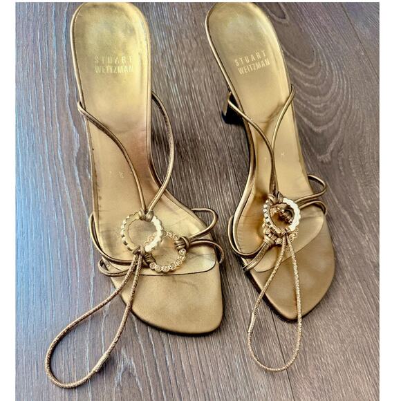 STUART WEITZMAN $299 Women Gold Leather Ice Rink Open Toe‎ Sandals 7.5 - Picture 5 of 6